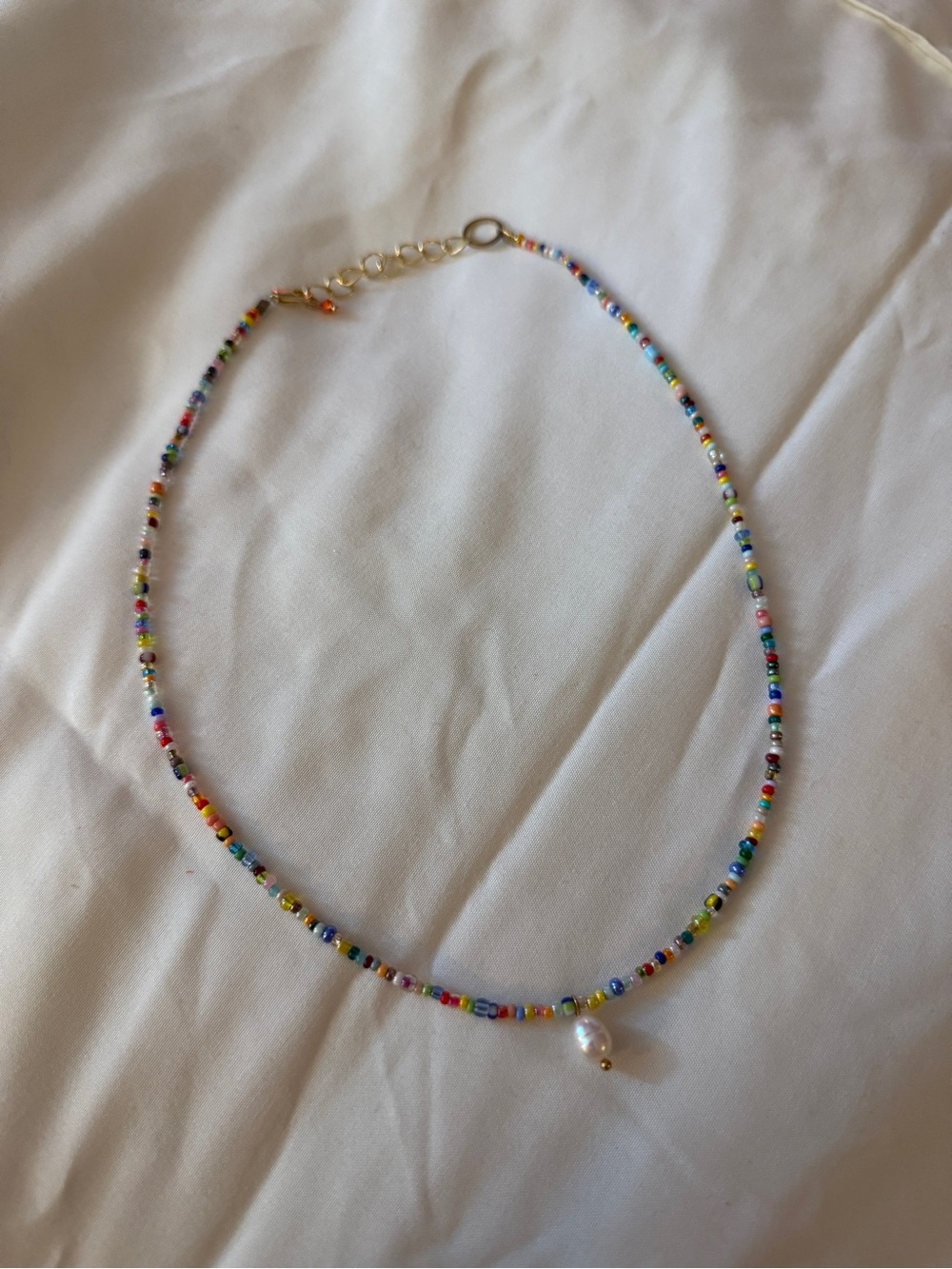 Multicolour Beaded Necklace with Drop Pearl Detail